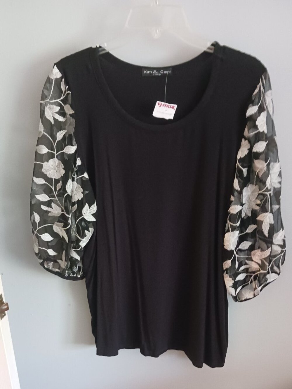 Floral sleeve black blouse